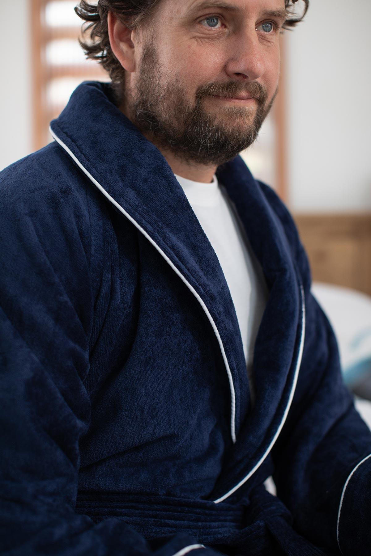 Blue Collared Bath Robe by Beaumont & Brown