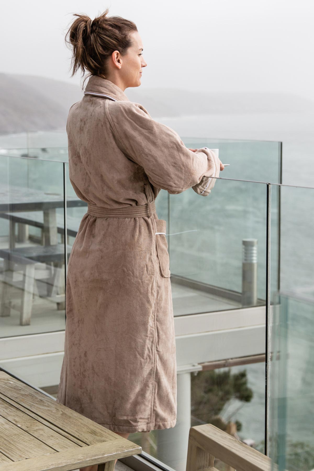 Latte Collared Bath Robe by Beaumont & Brown
