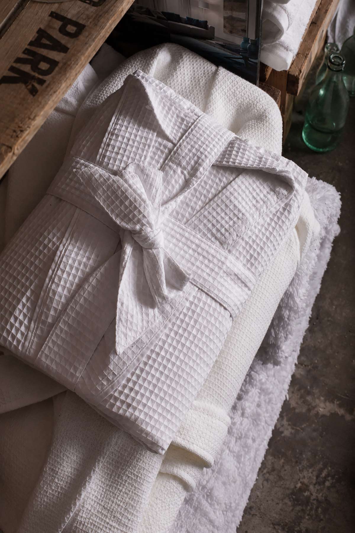 Lightweight White Waffle Bath Robe by Beaumont & Brown