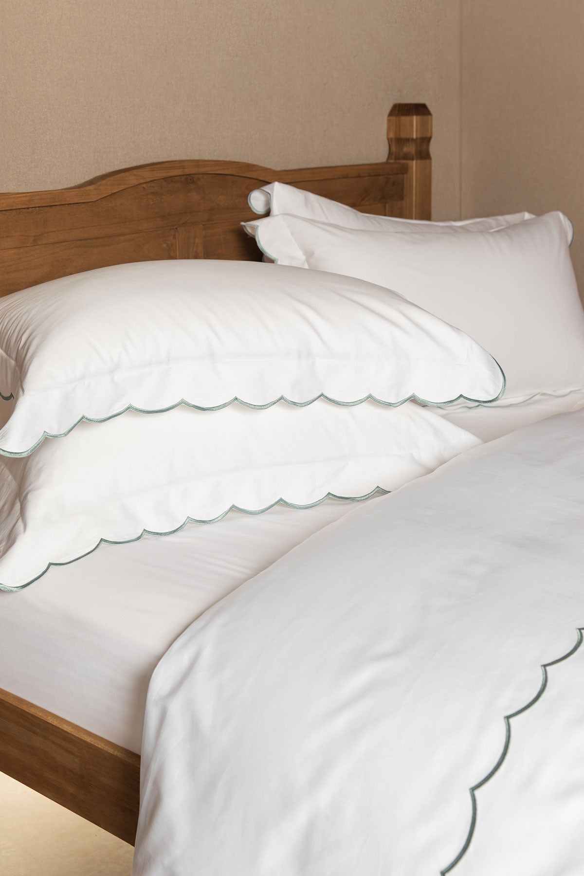 Mist Blue Scallop Edged 400TC Bedding by Beaumont & Brown