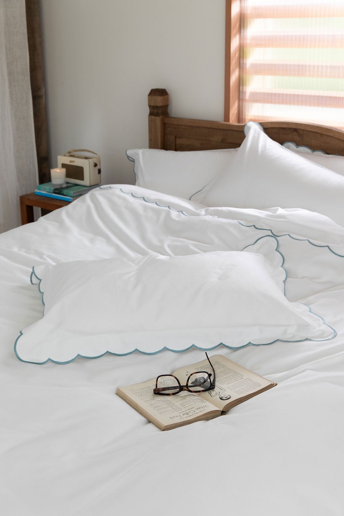 Mist Blue Scallop Edged 400TC Bedding by Beaumont & Brown