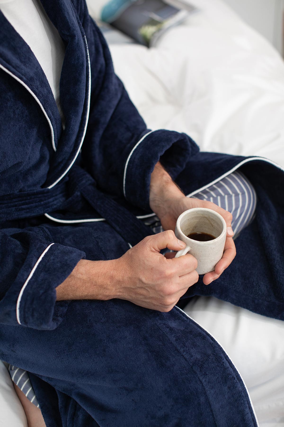 Blue Collared Bath Robe by Beaumont & Brown