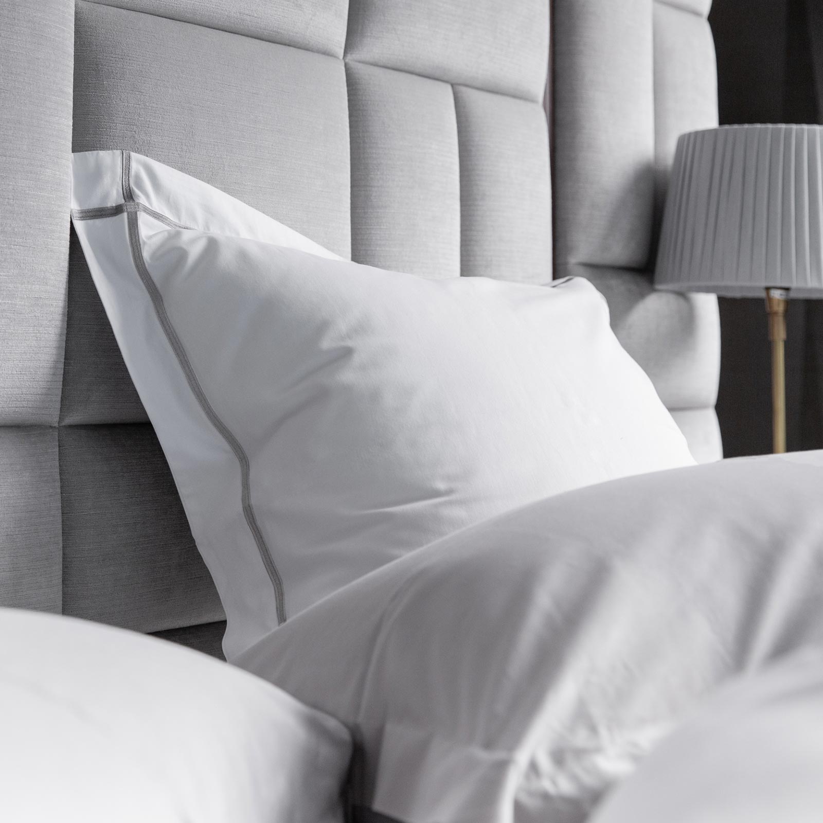 Grey Cross Border 400TC Pillowcases from Beaumont & Brown