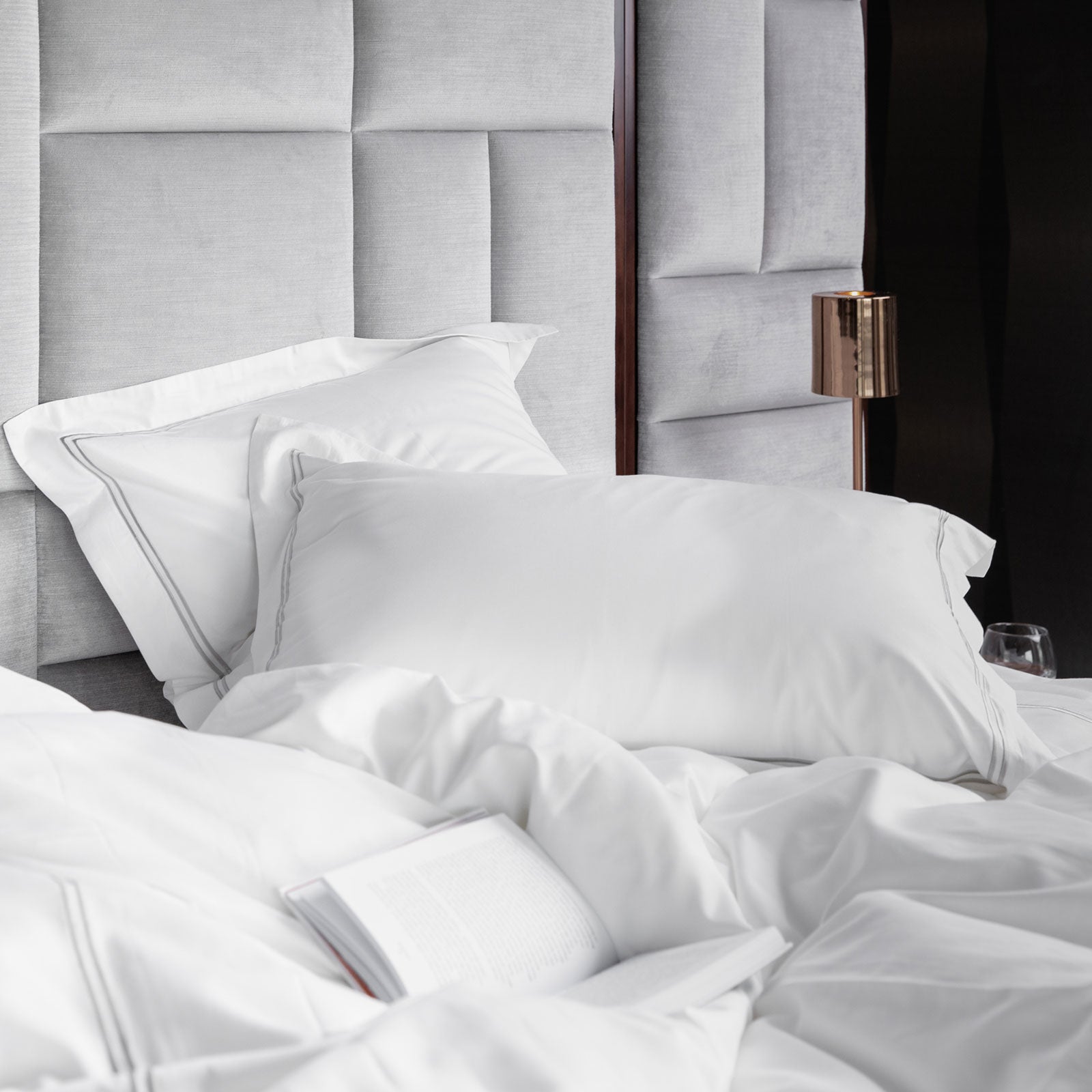 Grey Cross Border 400TC Pillowcases from Beaumont & Brown