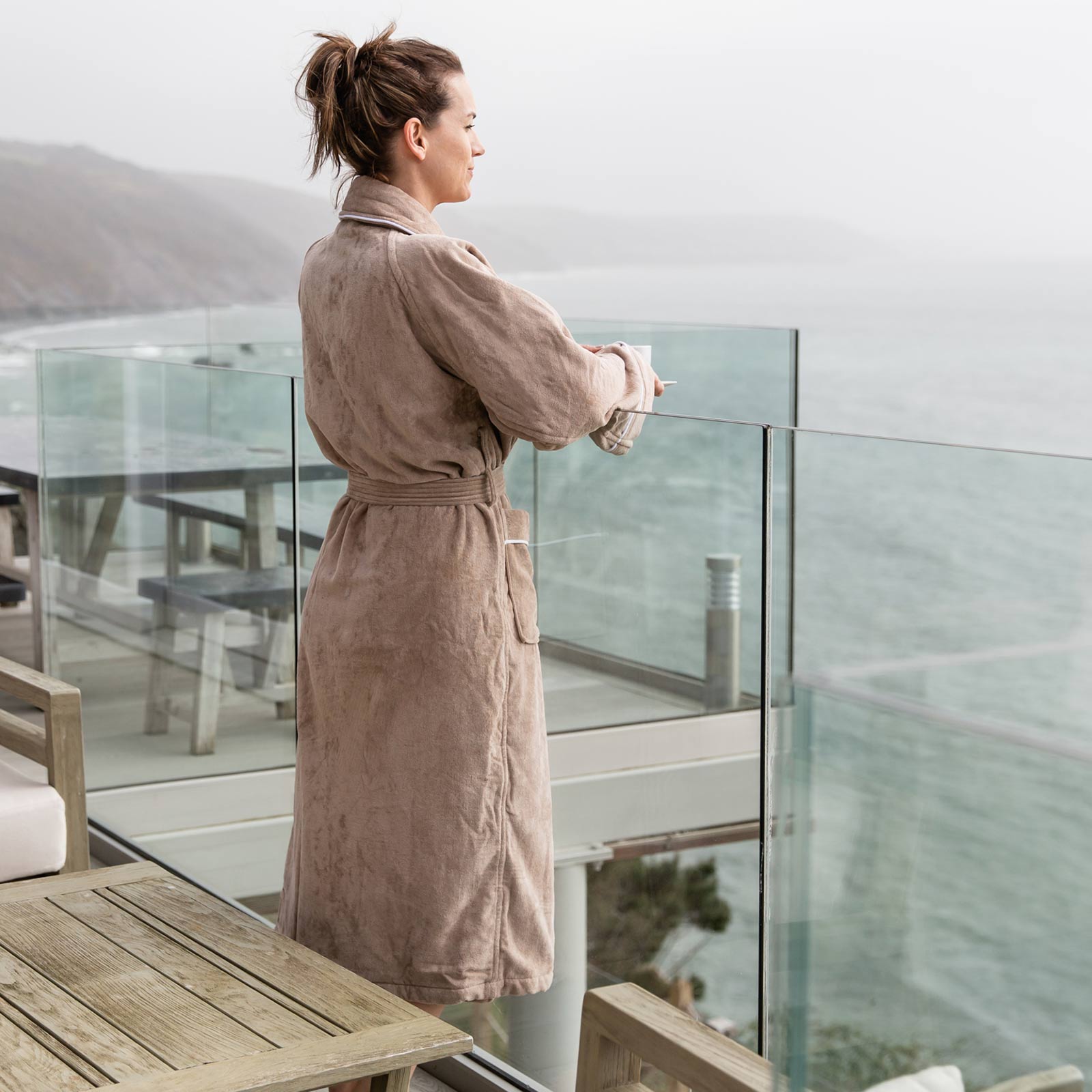 towel dressing robe Latte Collared Bath Robe
