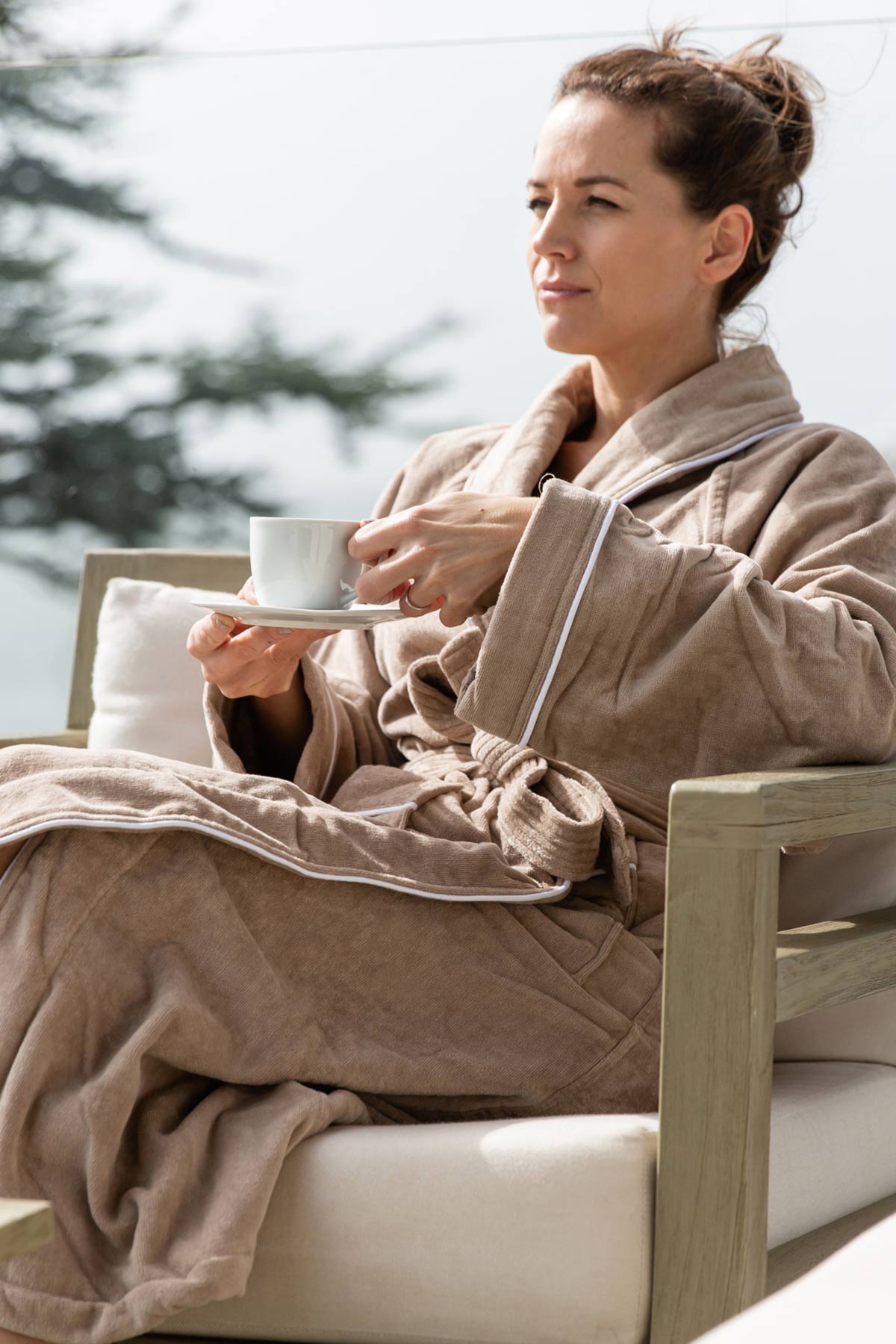 Latte Collared Bath Robe by Beaumont & Brown