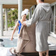 Latte Towels and Silver Bathrobes from Beaumont & Brown