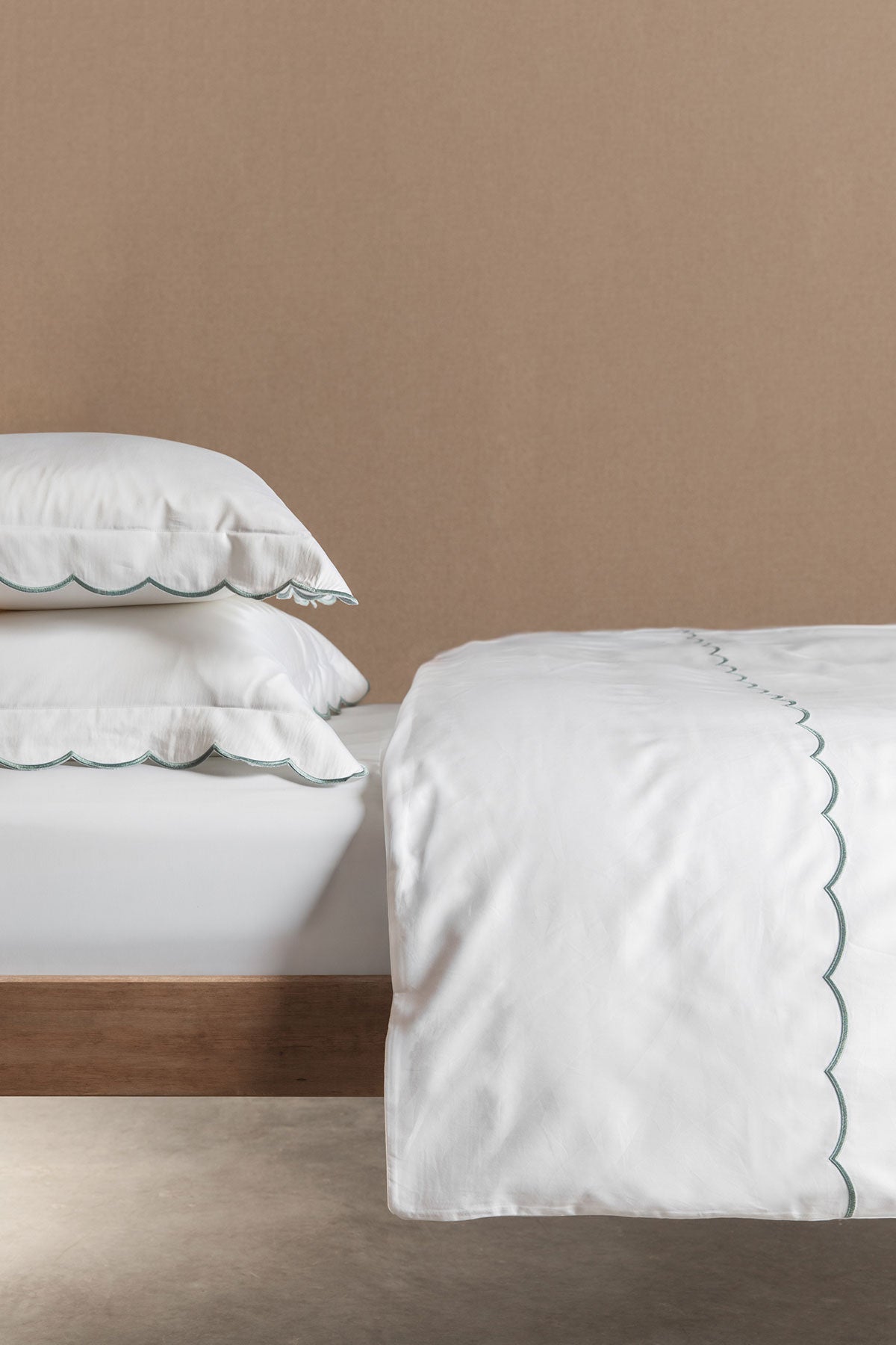 Mist Blue Scallop Edged 400TC Bedding by Beaumont & Brown