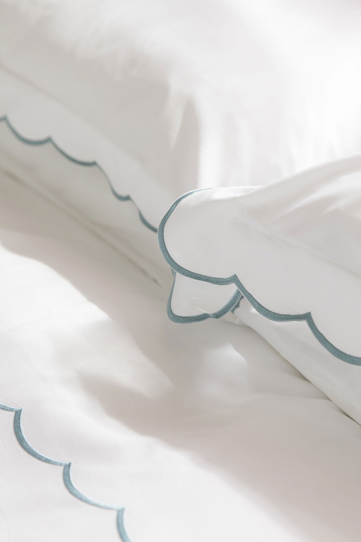Mist Blue Scallop Edged 400TC Bedding by Beaumont & Brown