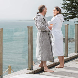 Silver and White Hooded Bath Robes from Beaumont & Brown