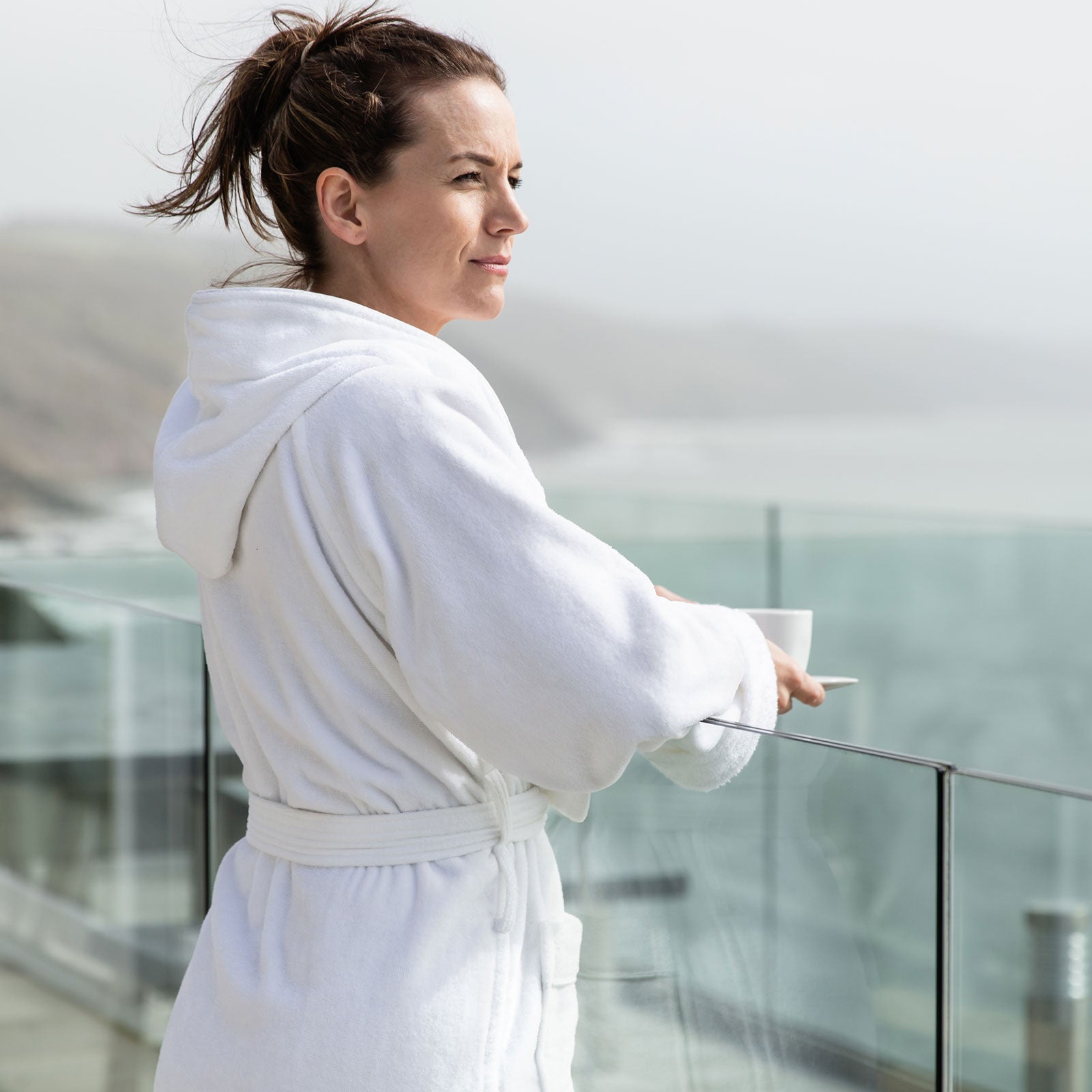 White Hooded Bath Robe from Beaumont & Brown