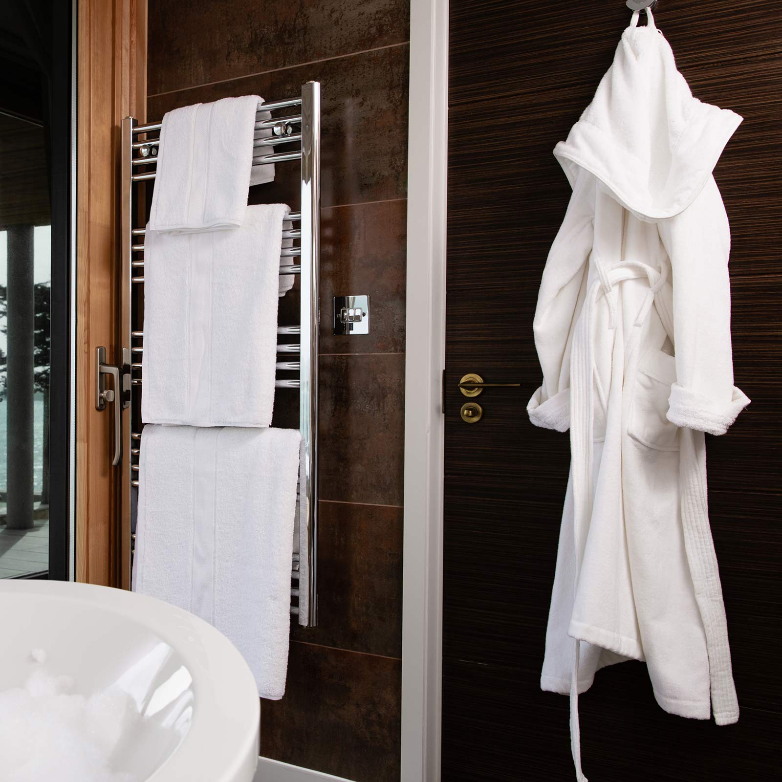 White Hooded Bath Robe from Beaumont & Brown