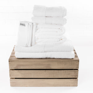 Pure white cotton towels by Beaumont & Brown
